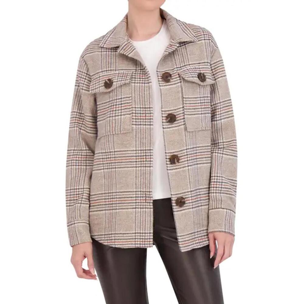 NWT! Ookie & Lala Plaid Shacket Faux Wool in Camel Plaid Size Medium